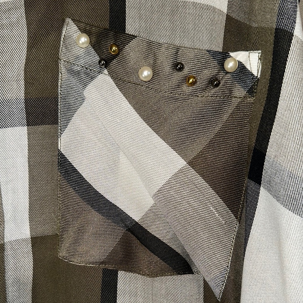 Philosophy Olive and White Checkered Button Down Shirt - Picture 2 of 6